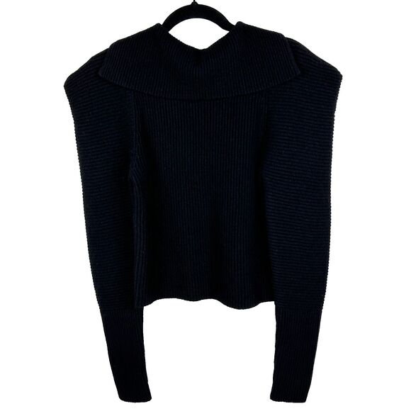 A.L.C. Maura Sweater Statement Puff Shoulder Black Ribbed Turtleneck Cashmere XS - Picture 4 of 13